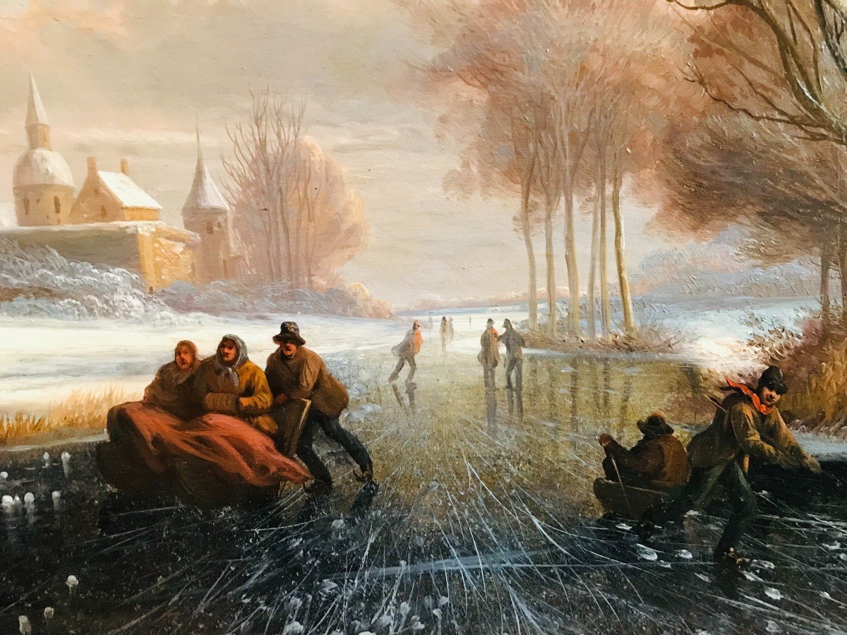 Paysage d'Hiver Avec Des Patineurs - XIXème-photo-4