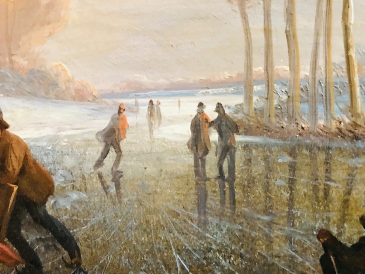 Paysage d'Hiver Avec Des Patineurs - XIXème-photo-1