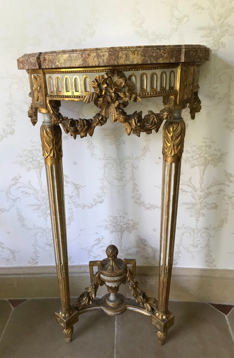 Console de style Louis XVI Patiné Et Doré - XIXème