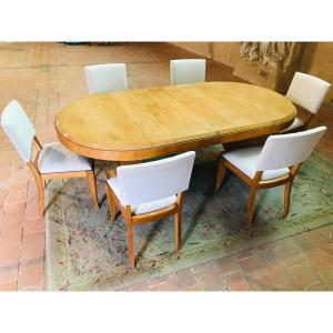 Table And 6 Art Deco Chairs In Sycamore