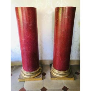 Pair Of Porphyry Patina Columns