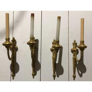 Suite Of 4 Rope-style Bronze Sconces