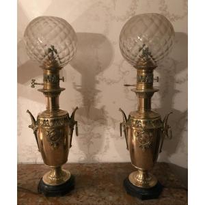 Paire De Lampes En Bronze Napoléon III Par Chartron à Lyon