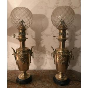 Pair Of Napoleon III Bronze Lamps By Chartron In Lyon