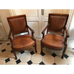 Paire De Fauteuils D 'officier d'Epoque Empire 