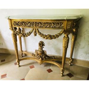 Large Half-moon Console In Golden Wood, Napoleon III Period