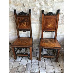 Pair Of Chairs In Walnut Italy XIX