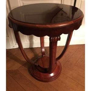 Circular Mahogany Pedestal Table Attributed To Maurice Dufrene