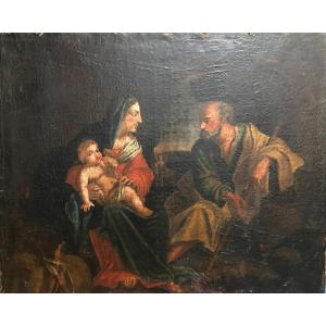 The Holy Family - Oil On Canvas From The 17th Century