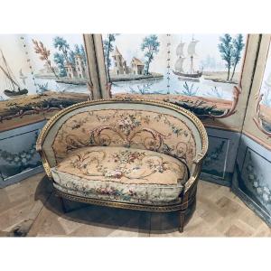 Canapé De Style Louis XVI - Tapisserie Au Petit Point XIXème