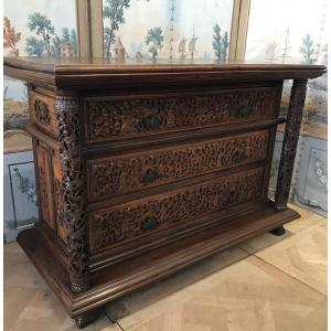 19th Century Asian Carved Wood Commode 