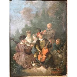 Huile Sur Cuivre XVIIIe  " Musiciens"