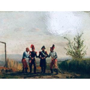 Soldiers In Discussion "oil On Panel Signed Potémont" 