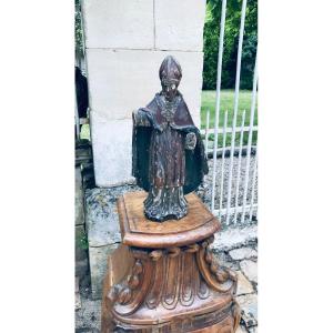 évêque En Bois Polychrome XVIIIeme