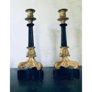 Pairs Of Restoration Period Candlesticks With Two Patinas 