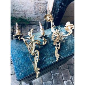 Paire D’appliques En Bronze Doré De Style Louis XV 