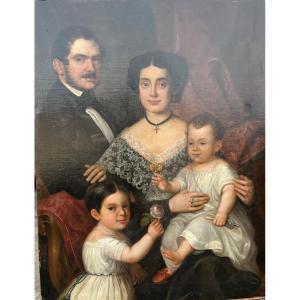 Huile Sur Toile Famille Espagnole Du XIXe