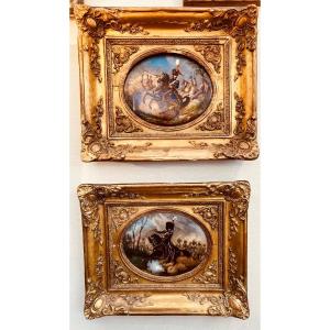 Paire De Tableaux Sur Porcelaine - Bataille Napoléonienne 