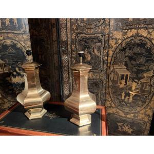 Paire De Lampes En Laiton De Forme Balustre Année 80