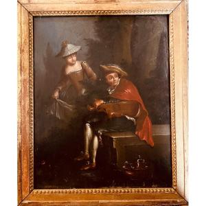 Scène Galante XVIIIe Sur Panneau