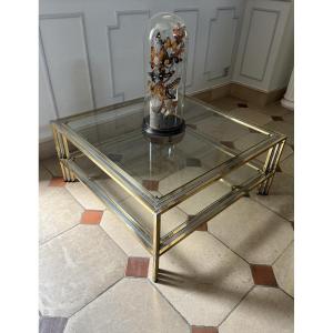 80s Chrome And Silver Metal Coffee Table