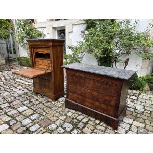 Louis Philippe Walnut Secretary And Chest Of Drawers