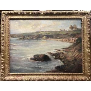 Cabines de plage huile sur toile - René Louis Allain