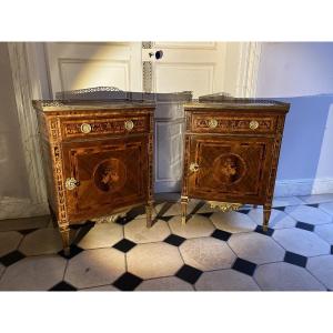 Paire de commodes  en marqueterie - Italie XVIIIe
