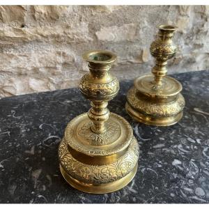 Paire de Bougeoirs Nuremberg Début XVIIéme