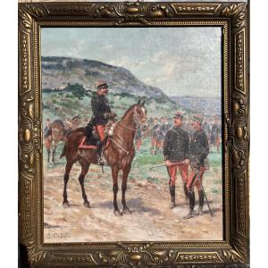 Huile sur toile soldat sur son cheval - Emile Chepfer