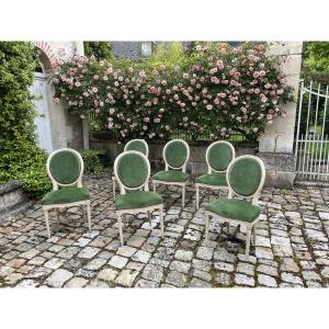 Suite de 6 chaises de style Louis XVI laquées