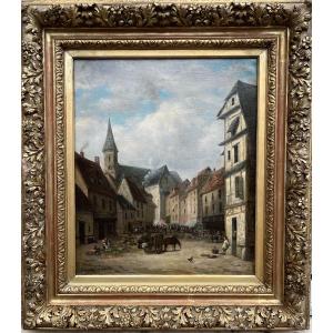 Huile sur toile scène de marché signée Gabrielli