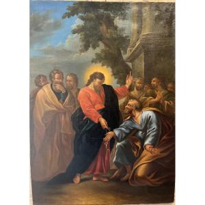 Le Christ remettant les clés à St Pierre - huile sur toile