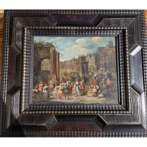 17th-century Flemish Village Scene - Oil On Panel