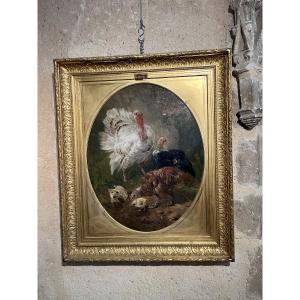 Huile sur toile aux dindons