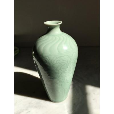 Vase En Porcelaine Céladon - Chine -xxème