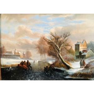 Winter Landscape With Skaters - XIXth