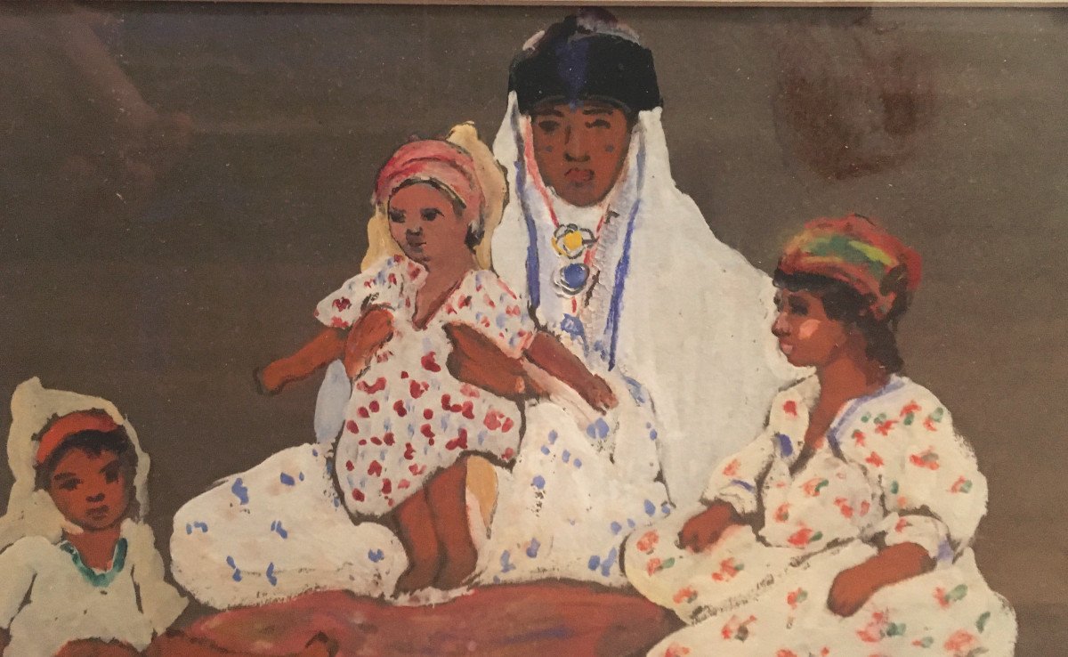 BERTON-MAIRE Marie (1894-1975) Femme assise avec trois enfants-photo-2