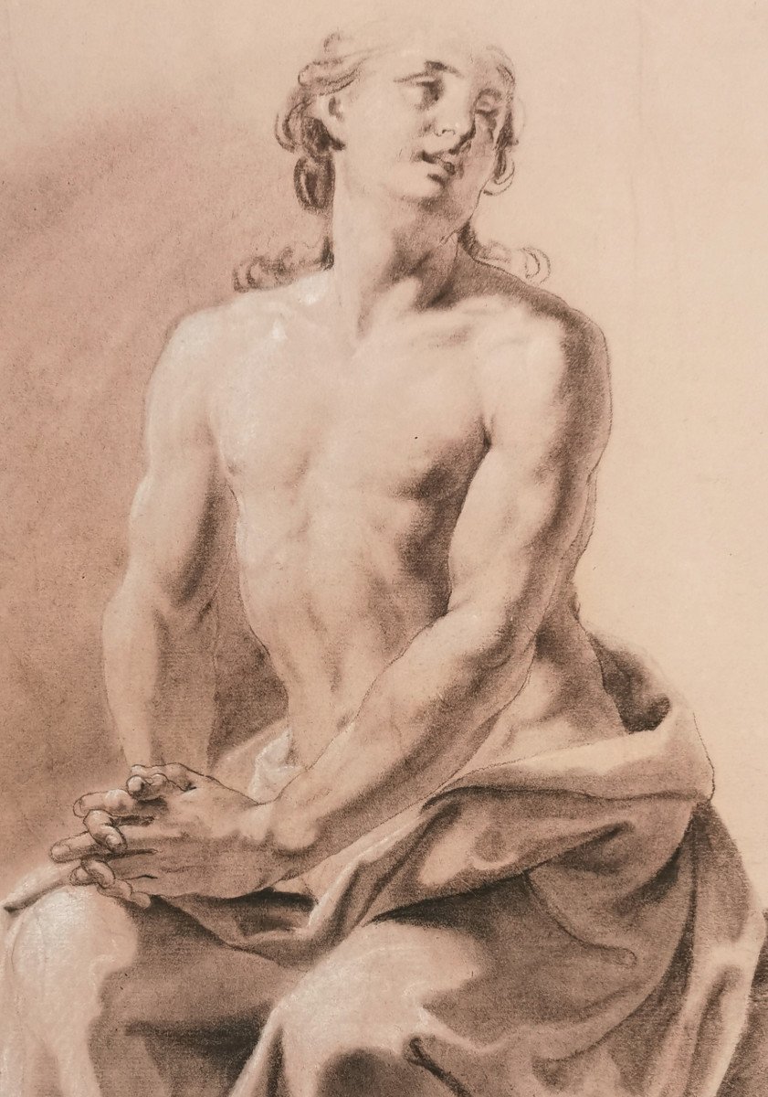Calvi Jacopo Alesandro Dit Il Sordino (bologna 1740-1815) Study Of A Draped Man With Joined Hands-photo-2