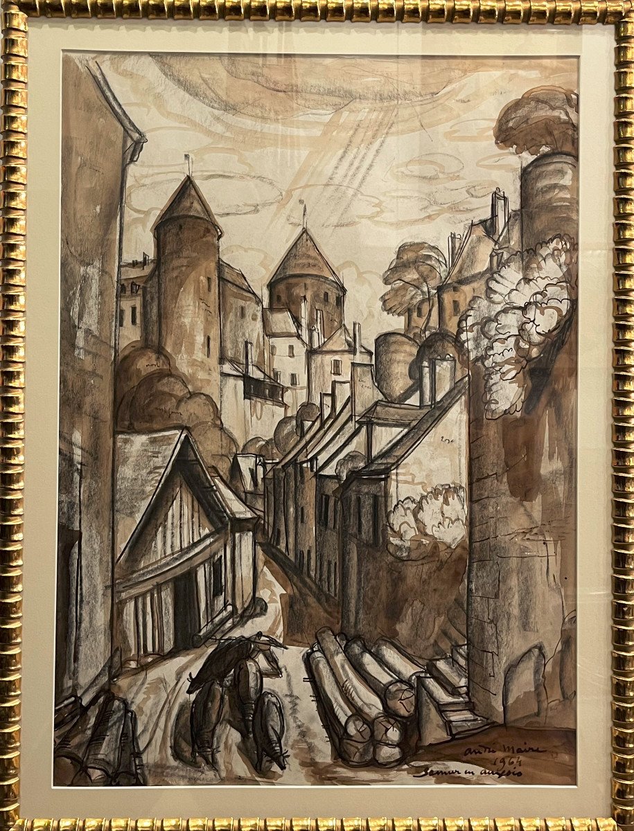 Maire André (1898-1984) Shepherd And His Flock In A Street In Semur En Auxois