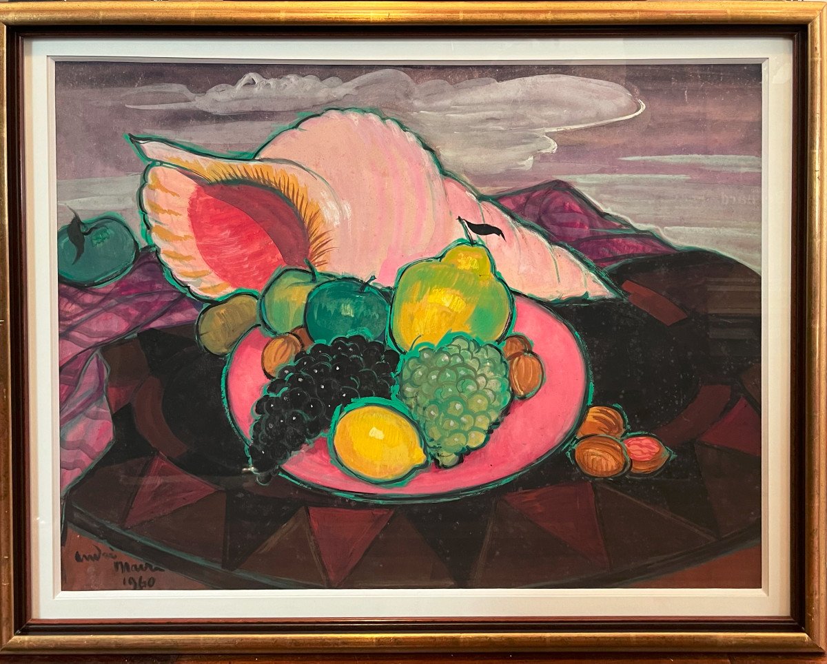 Maire André (1898-1984) Shell, Fruit Bowl And Purple Sky