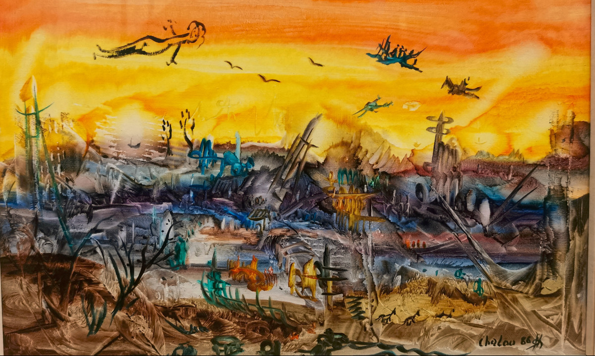 Chalou Pseudo Of Pierre Couet (1942-2003) Pair Of Fantastic Landscapes