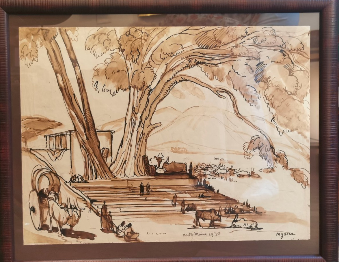 MAIRE André (1898-1984) Vue animée sur les marches à Mysore 
