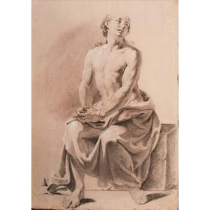 Calvi Jacopo Alesandro Dit Il Sordino (bologna 1740-1815) Study Of A Draped Man With Joined Hands
