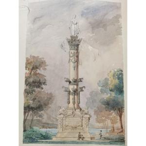 Aquarelle d'Architecture par DUVIVIER  Colonne rostrale 