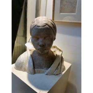 BARBERIS  Charles  (1888-1980) portrait de jeune fille terra cotta vernissée