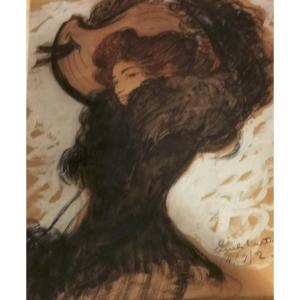 BERTIN  EMILE (1878 -1957) Elégante au chapeau , dessin