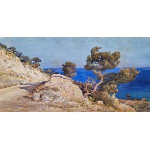 Lessieux Ernest (1848-1925) Seaside Along The Road To Menton