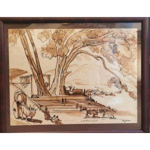 MAIRE André (1898-1984) Vue animée sur les marches à Mysore 