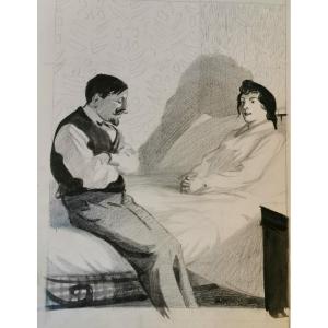 HERMANN-PAUL  , René Georges (1864-1940) Conversation du soir au bord du lit
